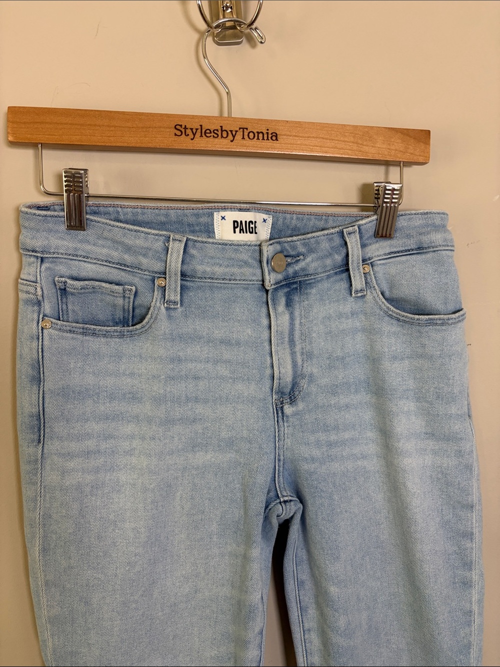Paige Jean Amber Billie Raw Hem Straight Leg Light Wash Designer Sz 29 - Picture 3 of 10
